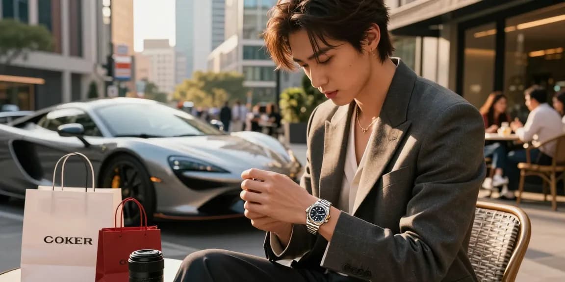 Stylish individual showcasing Rolex super clone watches in a vibrant urban setting.