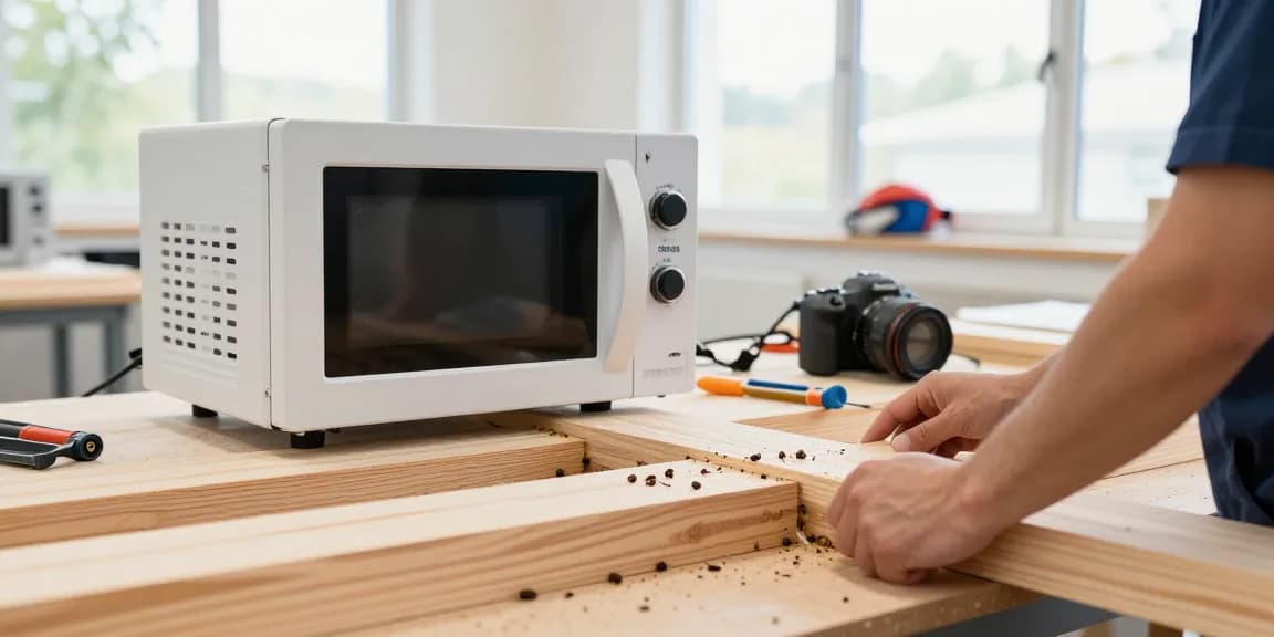 Shashel microwave device in action for chemical-free wood treatment, showcasing effective pest elimination.