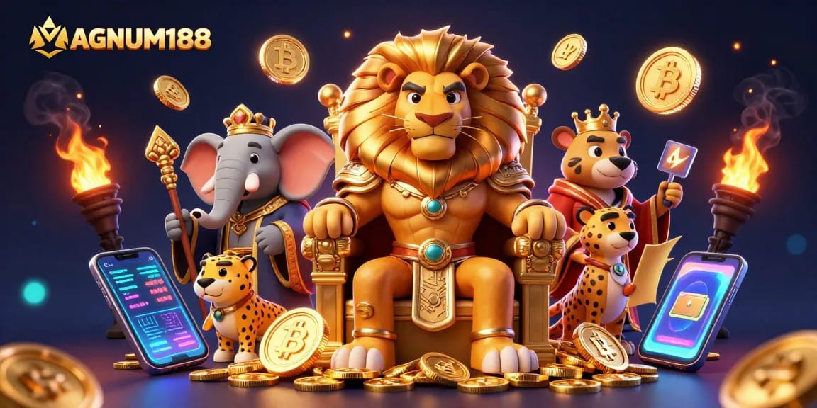 Experience MAGNUM188's dynamic online gaming with vibrant characters and crypto elements.
