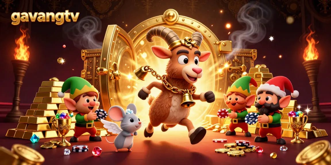 Experience thrilling gaming with gavangtv's festive horror casino scene featuring playful characters.