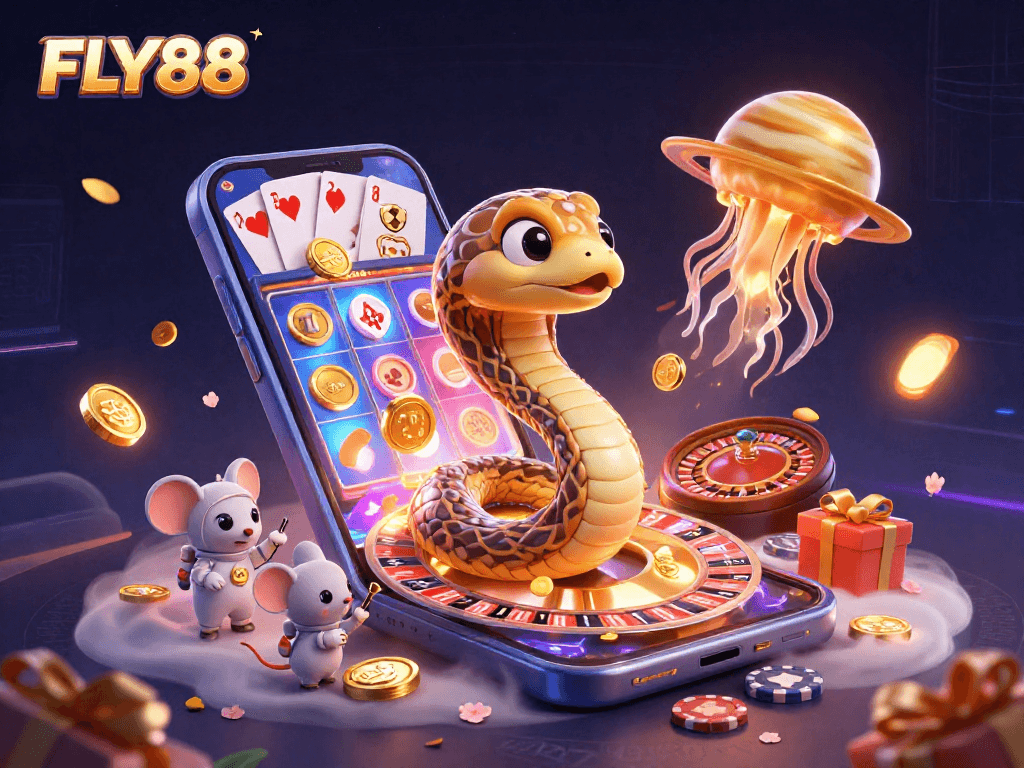 Join the cosmic fun with FLY88 as astronaut mice bet on a roulette-like Saturn ring!