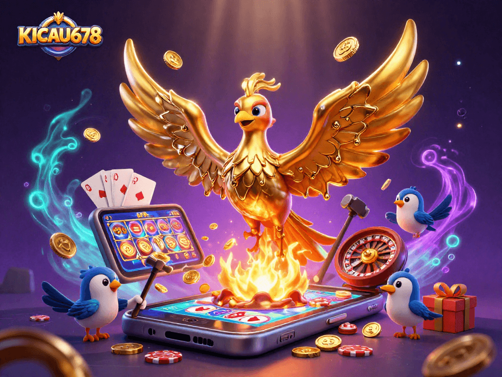Experience KICAU678 with interactive slots featuring a molten golden phoenix and vibrant game elements.