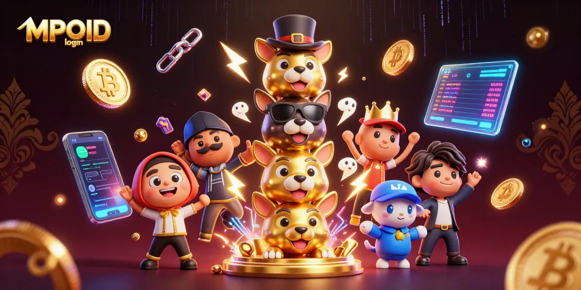 Experience the excitement of MPOID login with vibrant casino elements and animated totem in this dynamic illustration.