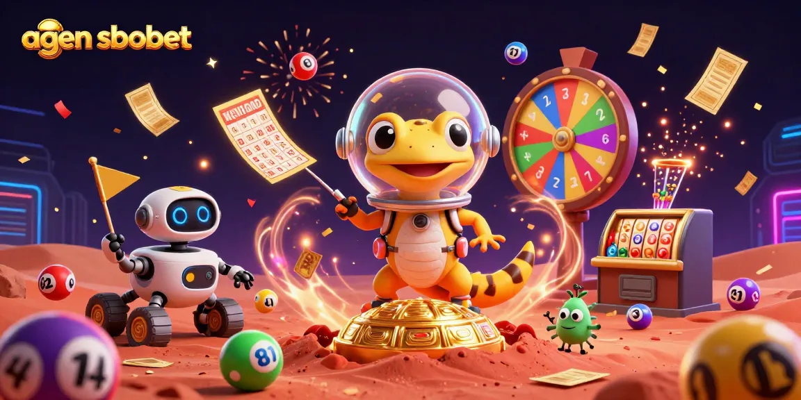 A gamified alien experience betters their odds at agen sbobet with a retro Martian gecko and festive gambling elements.