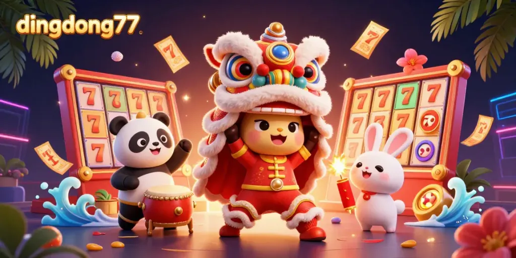 Experience thrilling entertainment with dingdong77's vibrant dance of luck, showcasing exciting slot game elements.
