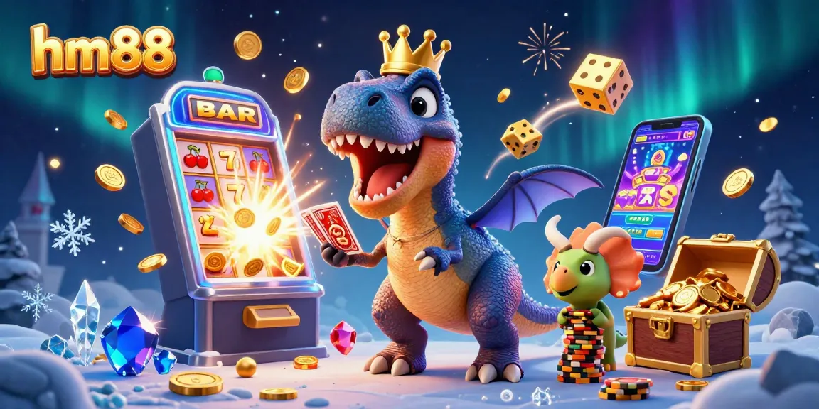 Experience exciting gameplay at hm88 with a lively illustration of casino elements including jackpots and gaming characters.