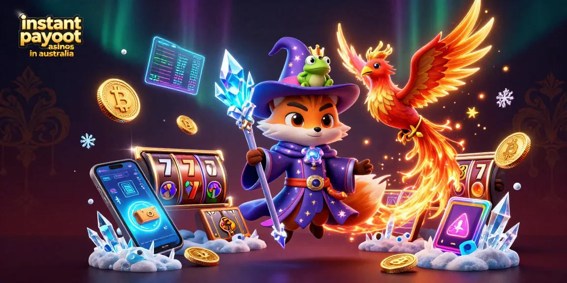 Engage with instant payout casinos in Australia through a vibrant 3D illustrated scene.