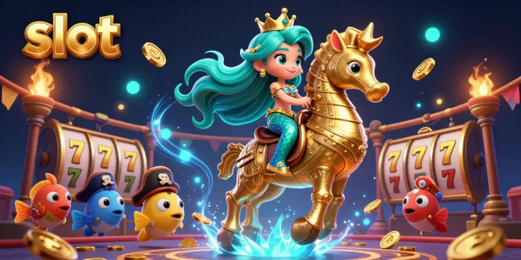 Spin and win at the vibrant slot games featuring colorful characters in a rich casino world.