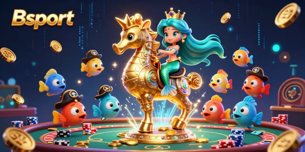 Bsport offers exciting bets with vibrant casino scenes featuring mermaids and seahorses.