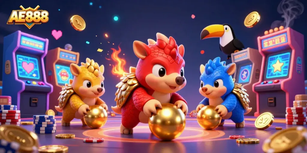 Engage with AE888's vibrant pangolins and casino chaos while bowling poker chips for big wins!