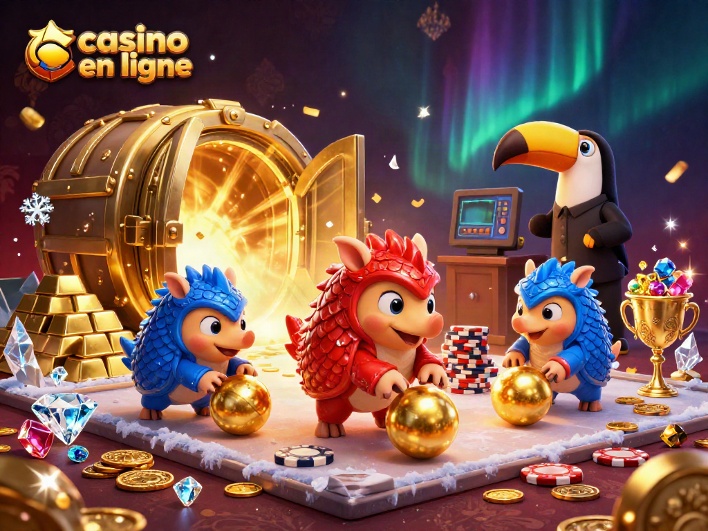 Casino en ligne : jeu dynamique avec pangolins, jetons et trésors d'or.