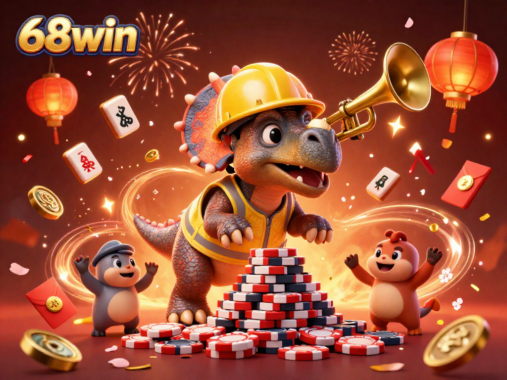 Experience excitement with 68win's dynamic 3D illustration showcasing a joyful casino celebration.