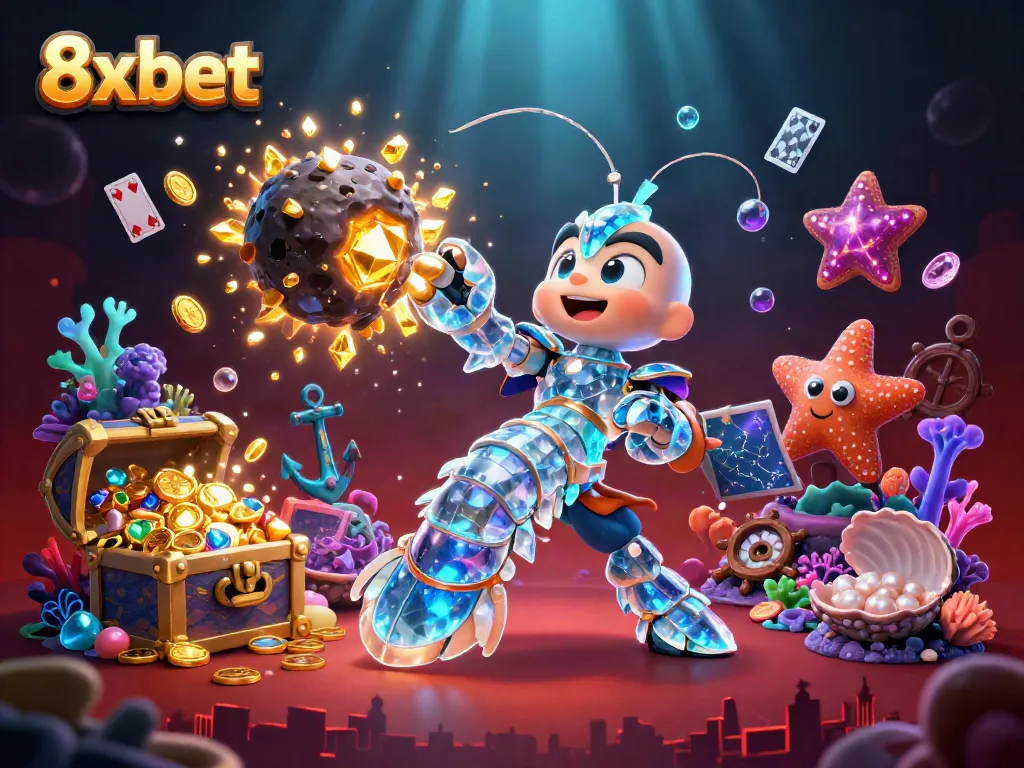 Engage with 8xbet's thrilling gaming adventure featuring stunning underwater treasures in an explosive scene.
