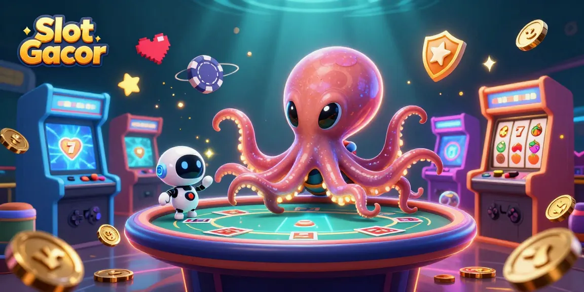 Spin the Slot Gacor reels with a 3D alien octopus at a holographic poker table.