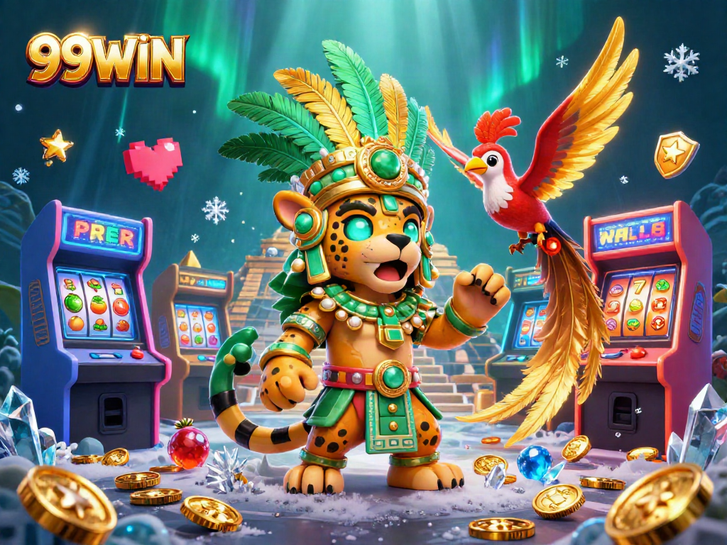 Win big with 99WIN as you play slots surrounded by vibrant gaming elements and mystical characters.
