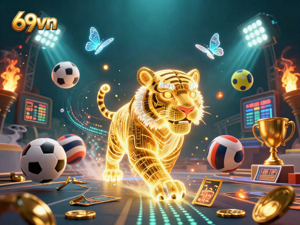 Experience thrilling gaming at 69vn in this dynamic digital casino illustration.