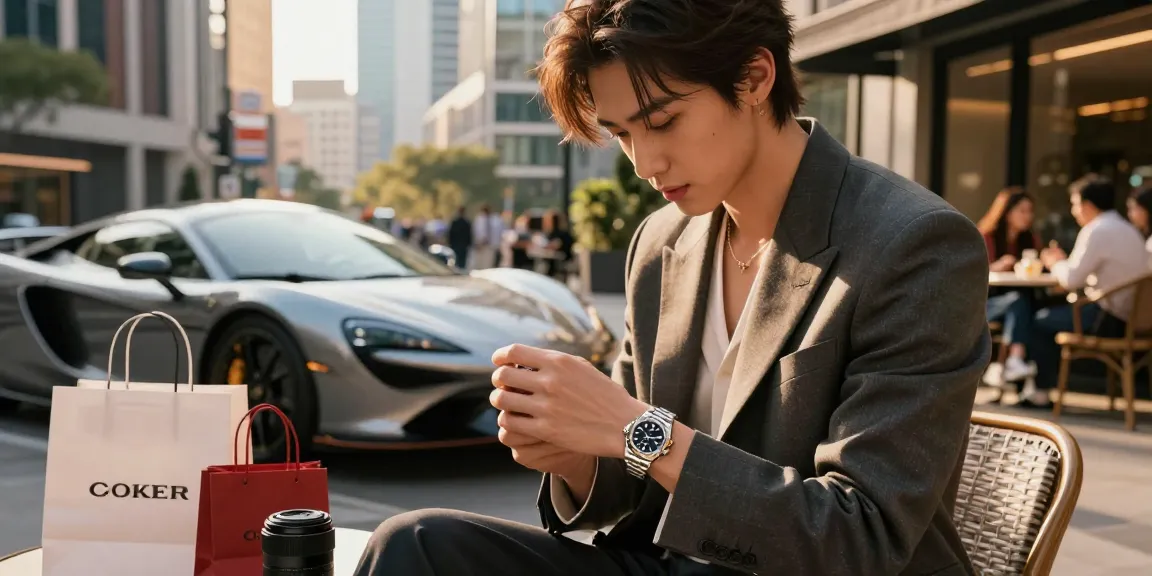 Stylish individual showcasing Rolex super clone watches in a vibrant urban setting.