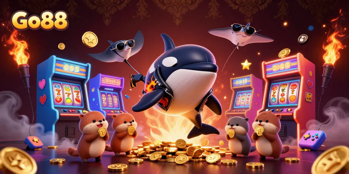 Experience gaming excitement with Go88's vibrant casino-themed illustration of fun sea creatures.