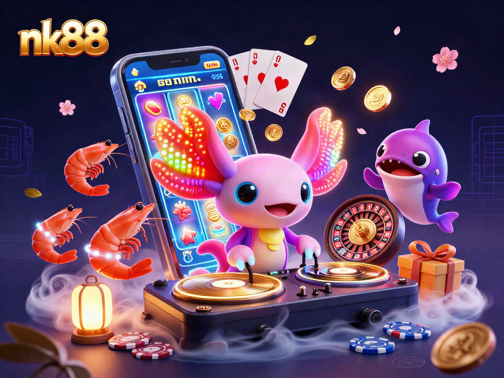 Engage with exciting slot games at nk88, featuring vibrant axolotls and lively underwater scenes.