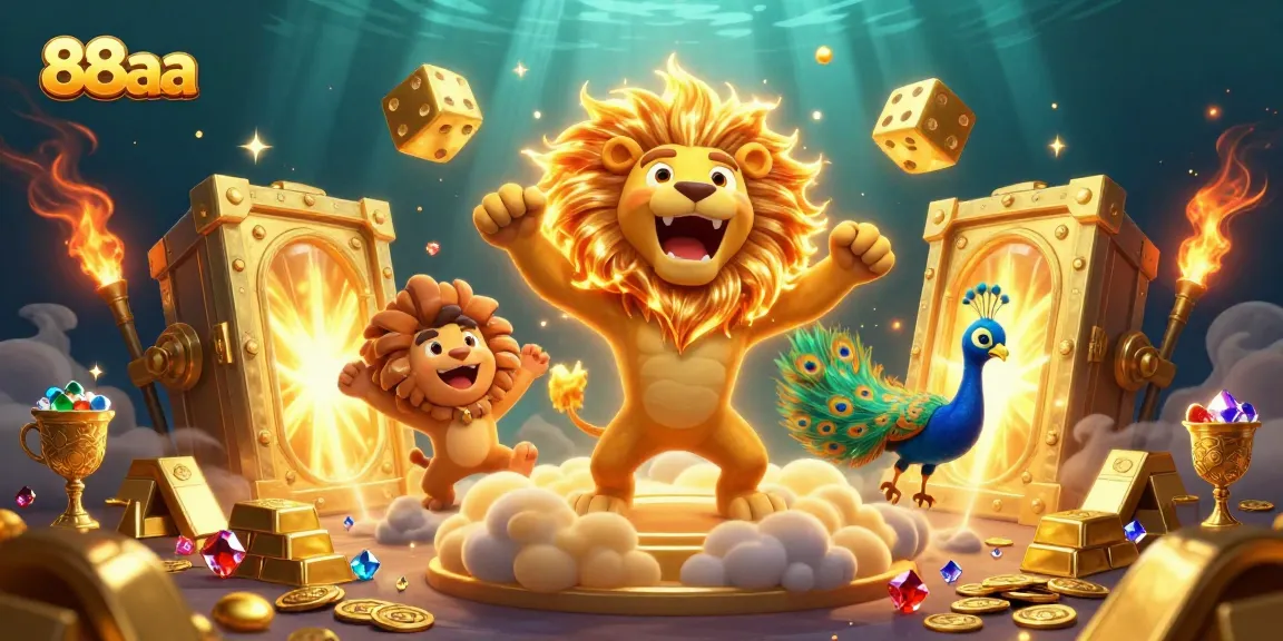 Experience thrilling gameplay at 88aa as a majestic sun lion inspired by golden elements roars amidst dazzling treasures.