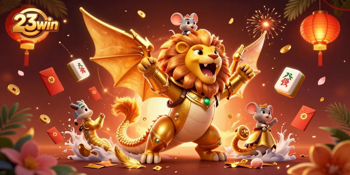 Experience thrilling gaming at 23win, featuring a majestic chimera and vibrant casino elements.