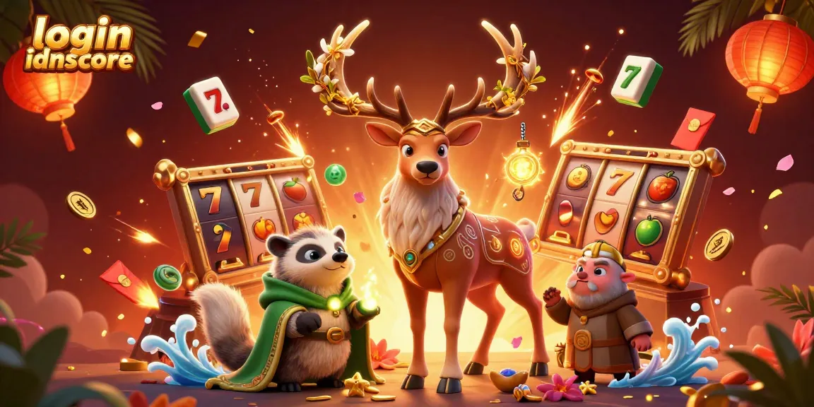 Experience thrilling gaming action with login idnscore in this vibrant 3D casino illustration.