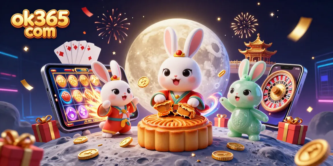 Join the excitement at ok365 com with a vibrant scene of gambling activities filled with poker chips and slot games.