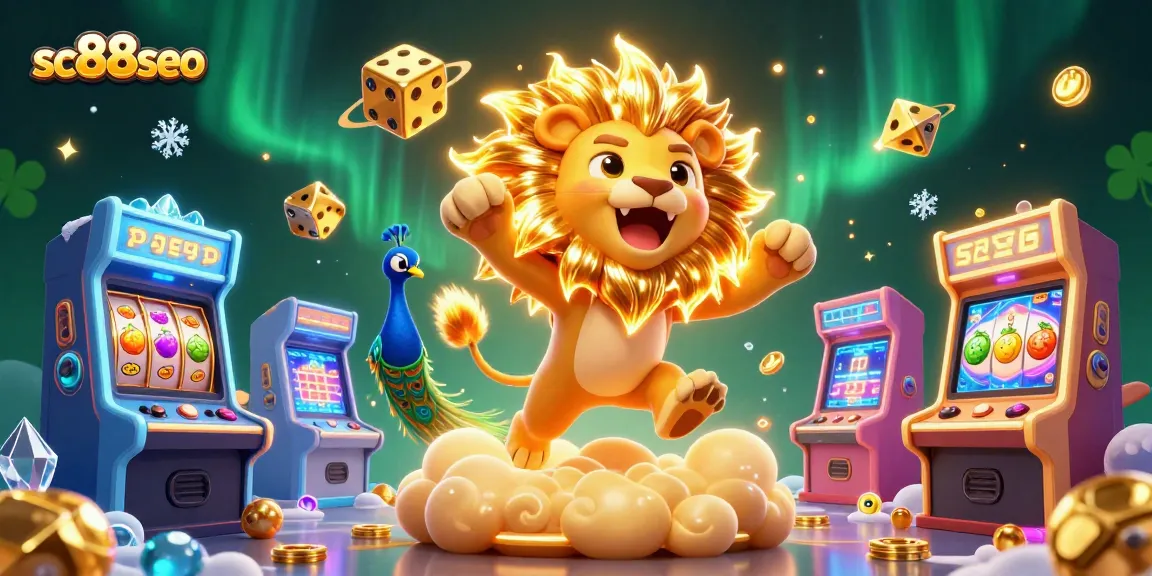 Win big with sc88seo in a vibrant casino-themed illustration featuring lucky slots and gaming excitement.