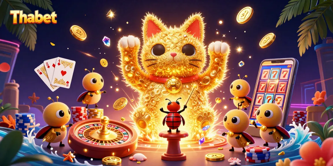 Experience the thrilling world of Thabet with vibrant casino elements and dynamic golden luck.