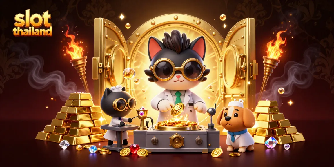 Spin to win at slot thailand with a vibrant 3D scene of cats, gold, and thrilling gameplay!