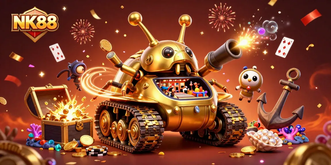 Enhance your gaming experience with NK88 at a vibrant 3D casino, featuring action-packed elements.