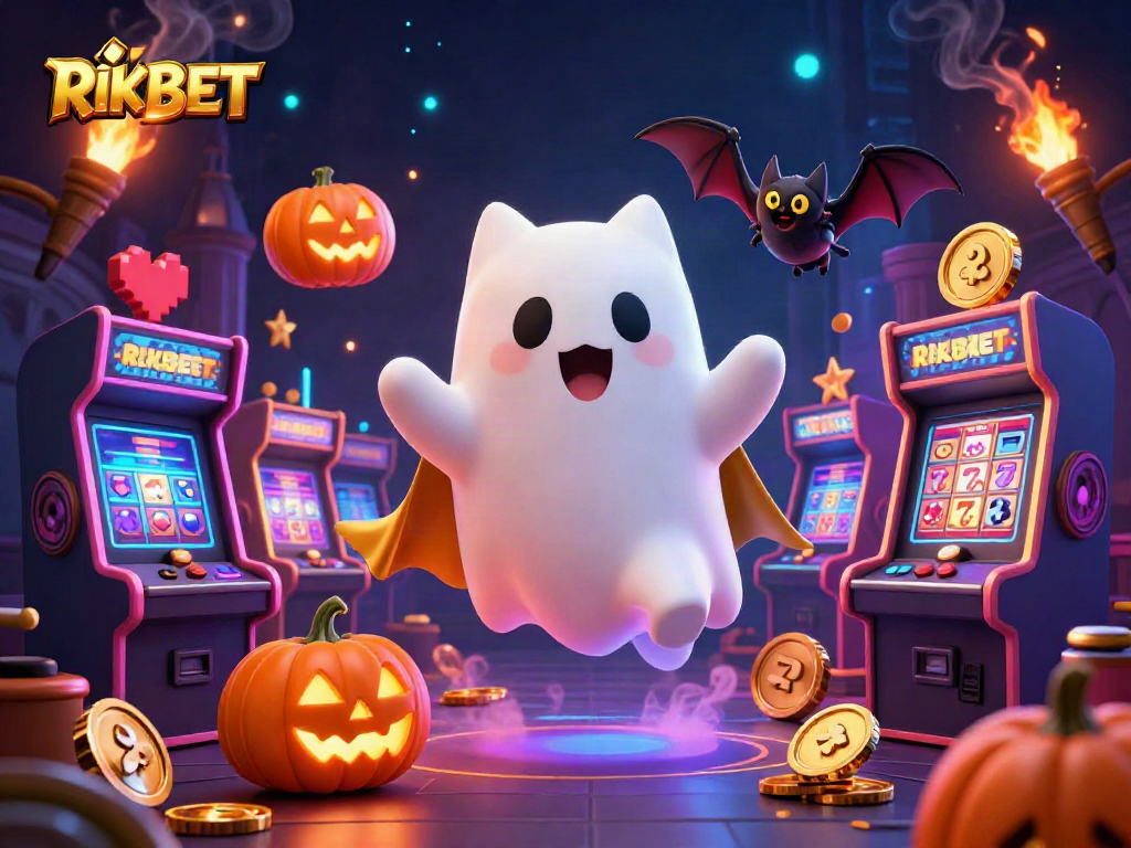 Engage in fun gaming adventures with RIKBET's ghostly characters amidst a haunted casino.