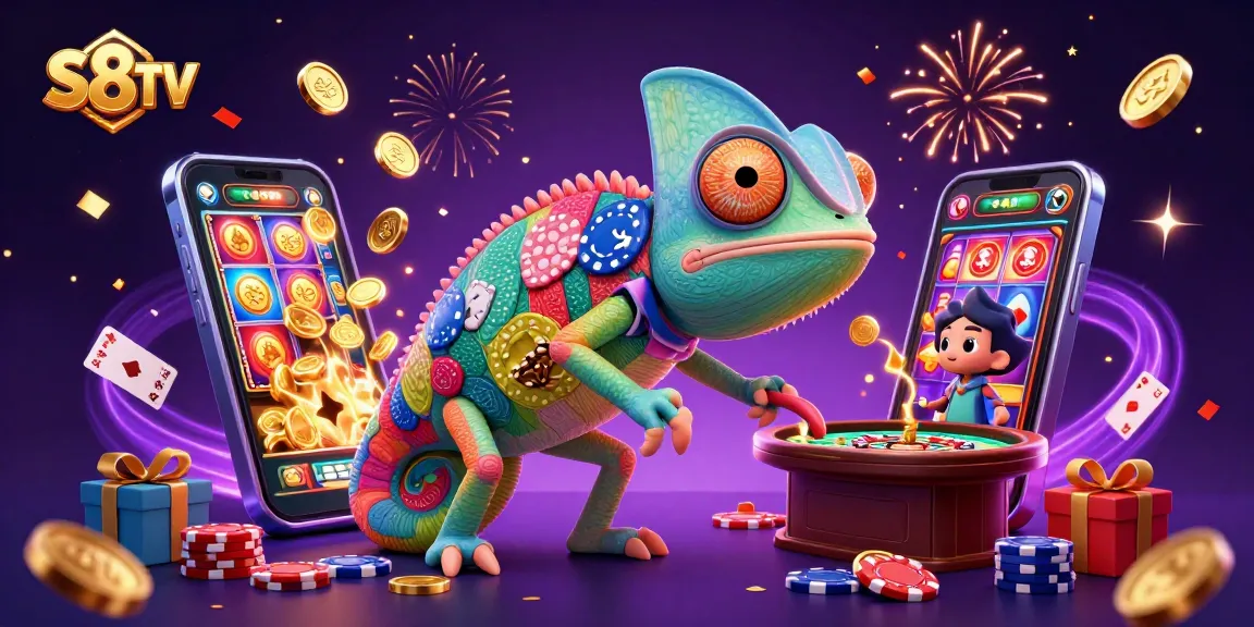 Experience thrilling gameplay at S8TV with vibrant slots, coins, and casino action in a dynamic scene.