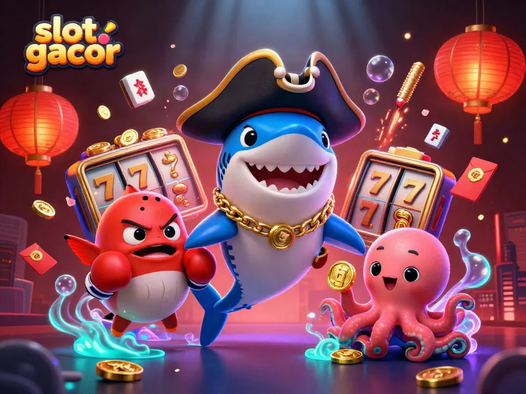 Engage with slot gacor through a vibrant, cartoonish casino adventure scene.