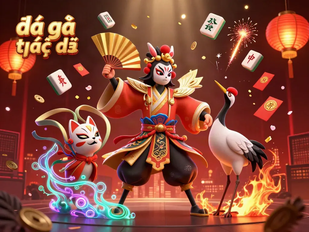 Engage in the excitement of đá gà trực tiếp with this vibrant illustration of a warrior crane in a dynamic cockfighting arena.