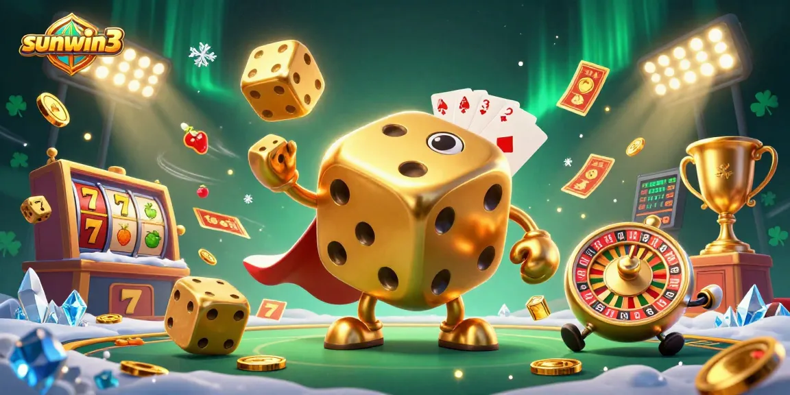 Experience the dynamic world of sunwin3 with golden dice and thrilling jackpot action in this vivid illustration.