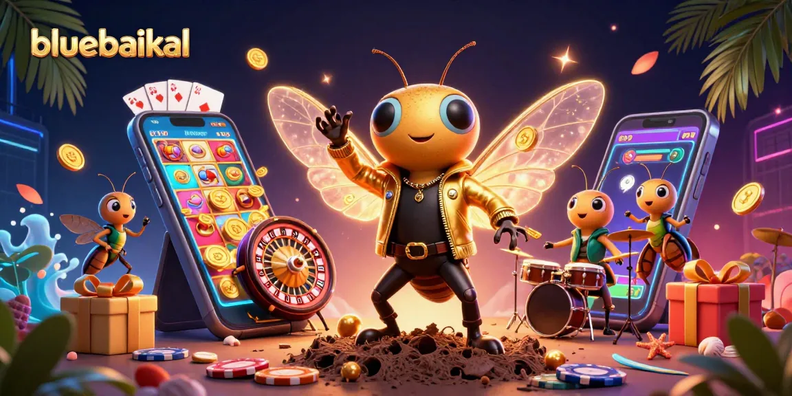 Experience bluebaikal's vibrant casino excitement with a dynamic 3D scene featuring lively game elements.
