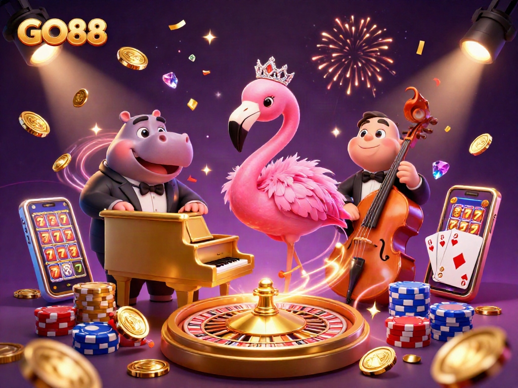 Spin to win with GO88 in a vibrant casino scene full of excitement and riches.