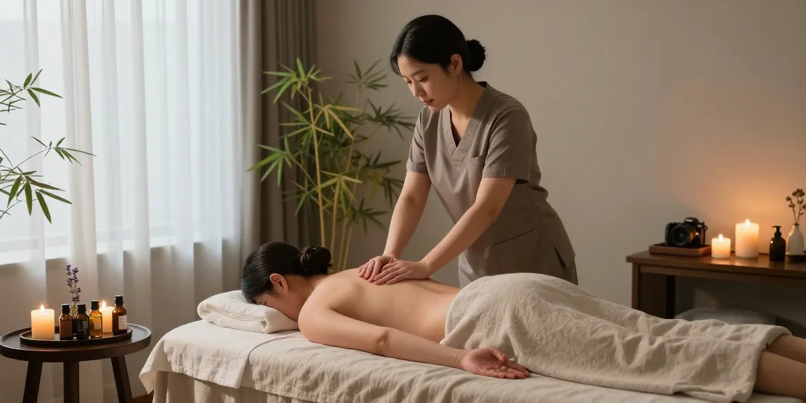 Relaxing 성남출장안마 massage scene in tranquil wellness studio with ambient lighting and calming environment.