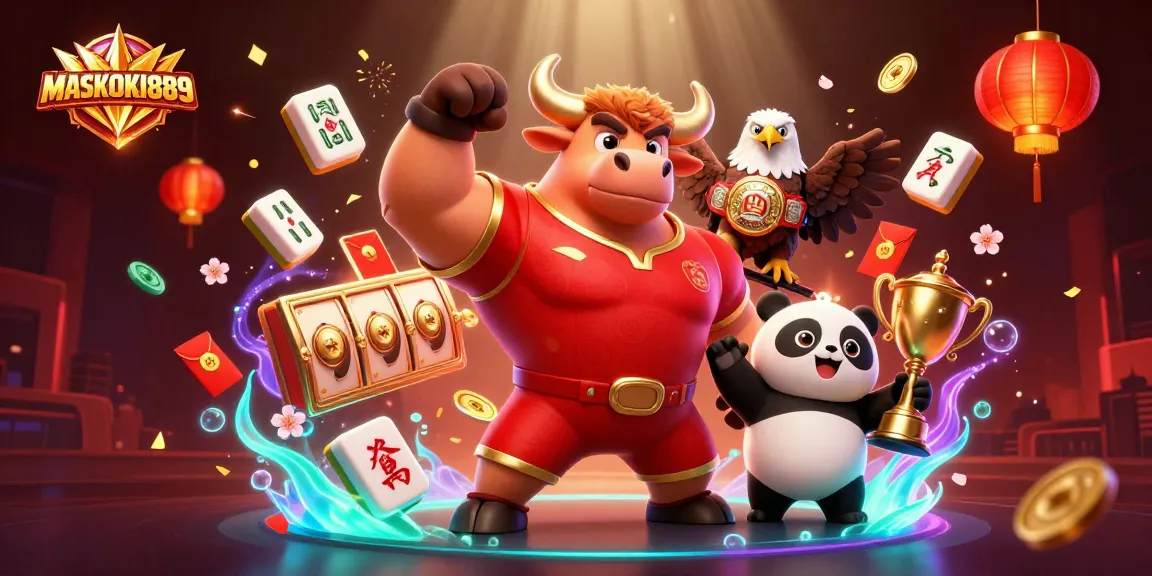 Celebrate your wins at MASKOKI889 with a vibrant casino illustration featuring gaming symbols.