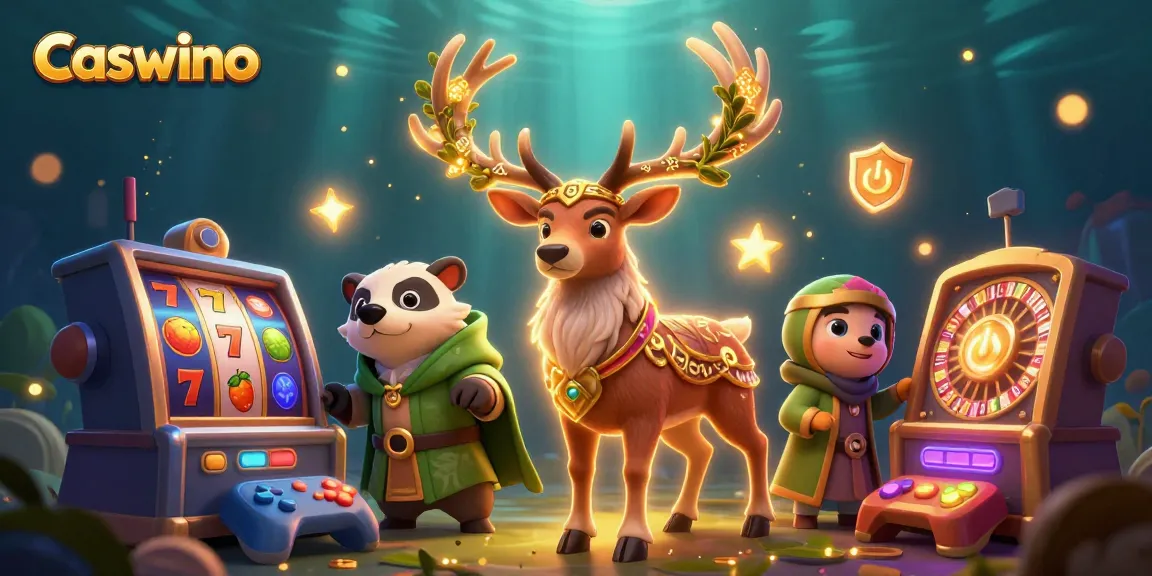 Experience the magic of Caswino with vibrant slot games and enchanting characters illuminating the scene.