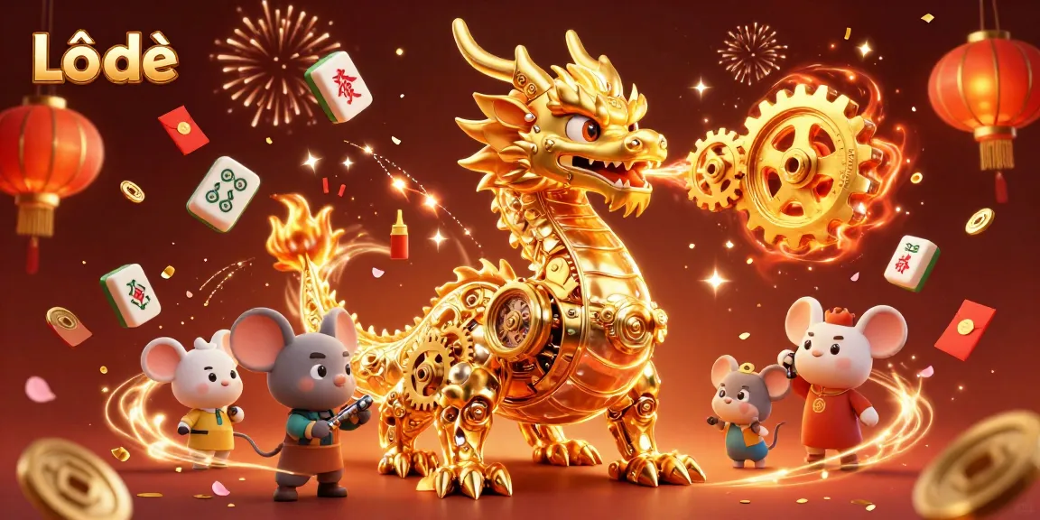 Experience the thrill of Lô đề with an illustrated scene featuring a golden dragon and festive elements.