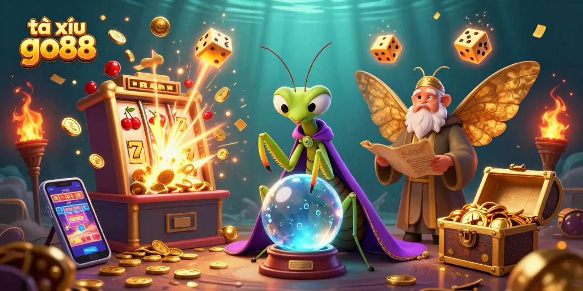 Tài xỉu go88 dynamic gambling scene showcasing a lively online casino atmosphere with vibrant characters and rich game elements.