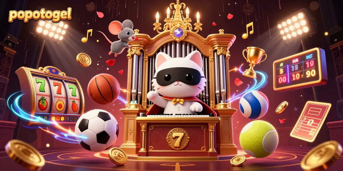 Play exciting games at popotogel with dynamic 3D casino illustration showcasing lively gaming elements.