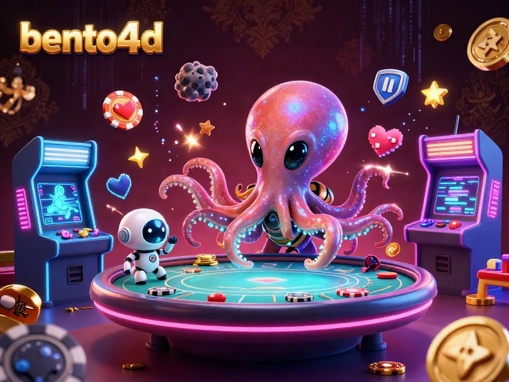 Engage with bento4d's thrilling holographic poker universe featuring a playful octopus.