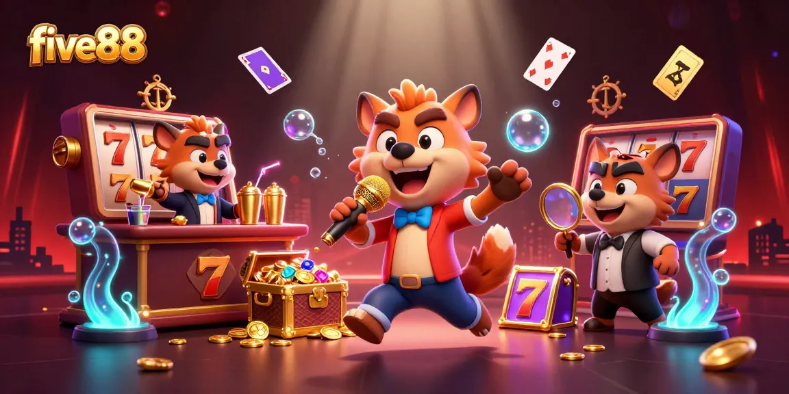 Join the fun at five88's vibrant casino scene with hyena entertainers and dynamic gaming elements.