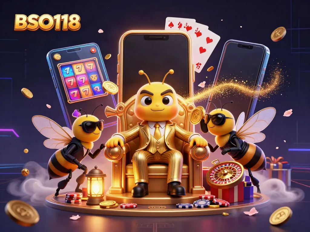 Engage with immersive BSO118 gaming visuals featuring a cartoon mob boss in a casino atmosphere.
