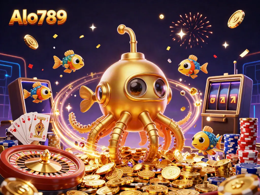 Experience high-stakes betting action with Alo789's vibrant gambling scene featuring a kraken and treasure.