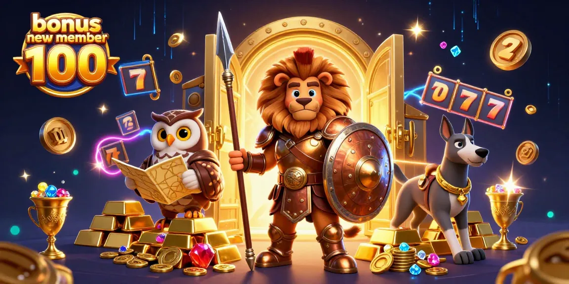Spin the reels with bonus new member 100 for thrilling jackpot excitement in a dynamic casino scene.