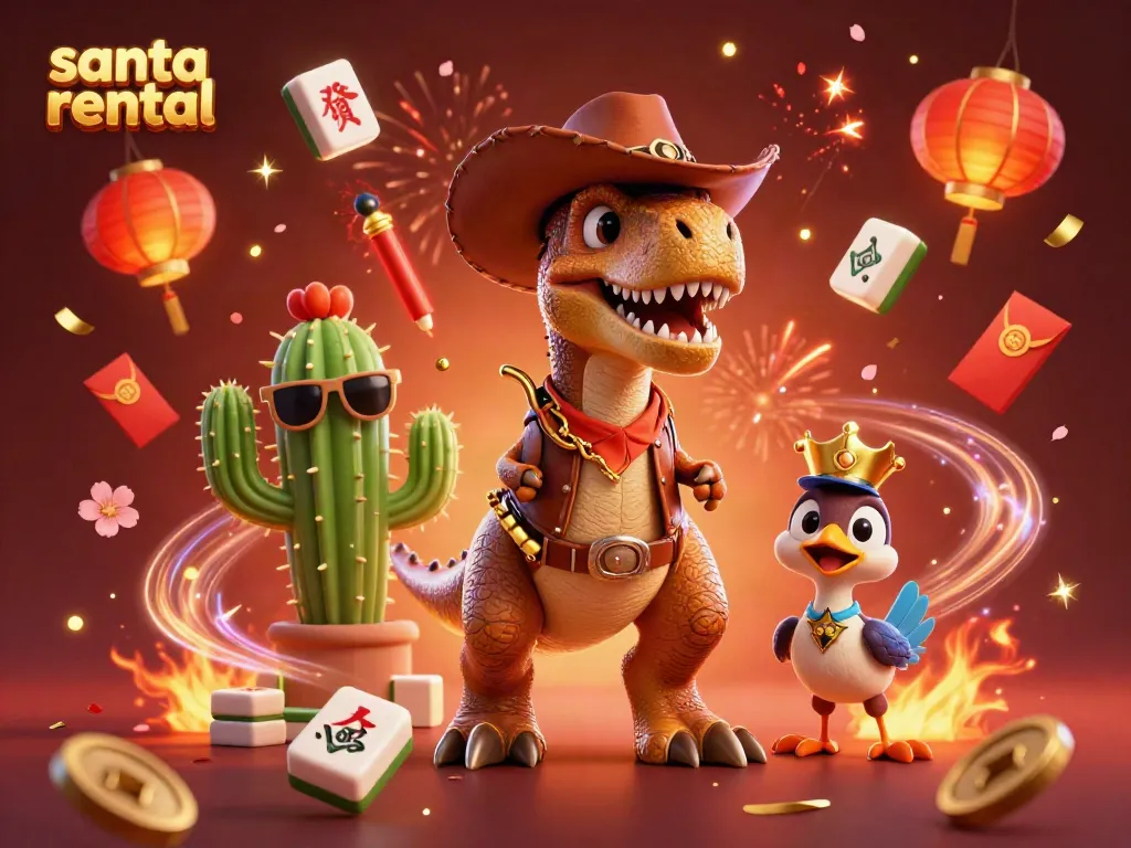 Experience the magic of santa rental with festive casino elements in this vibrant 3D rendering.